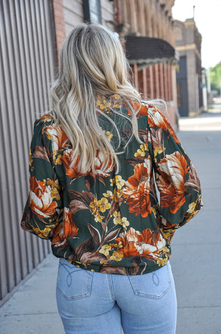 Green Floral Print Blouse