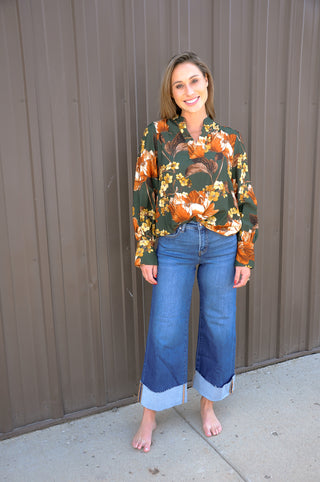 Green Floral Print Blouse