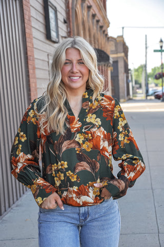 Green Floral Print Blouse