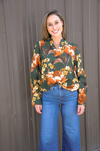 Green Floral Print Blouse