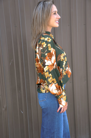 Green Floral Print Blouse