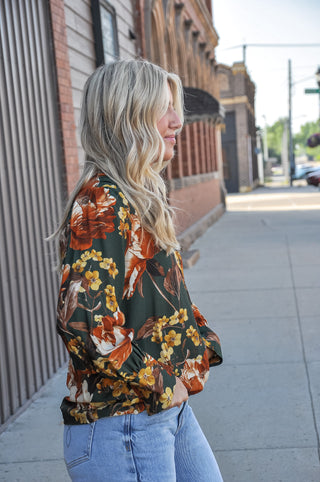 Green Floral Print Blouse