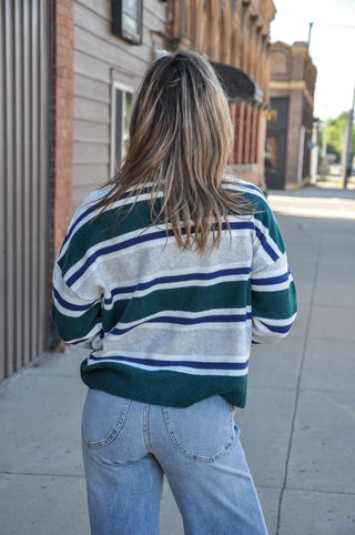 Green Multi Striped Soft Knit Cardigan