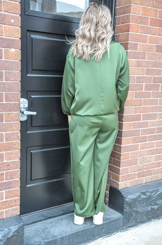 Green Satin Loose Fit Pants