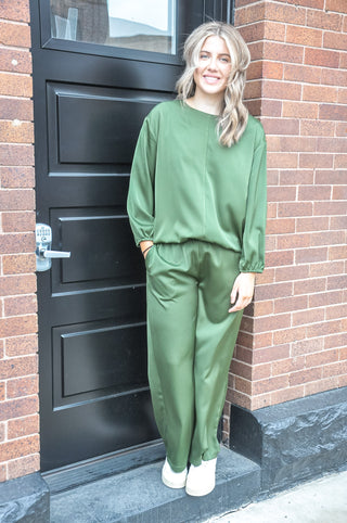 Green Satin Loose Fit Top