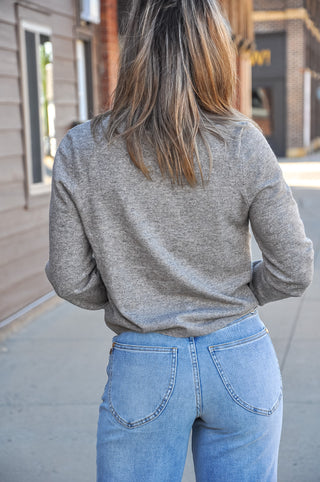 H Grey Ribbed Knit Flower Button Cardigan