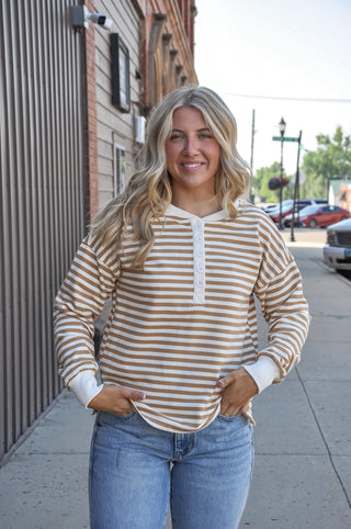Half Button Striped Sweatshirt