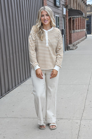 Stone Contrast Stitch Wide-Leg Pants