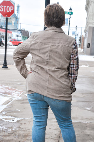 Half Plaid Corduroy Shacket