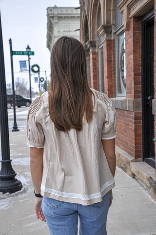 Half Sleeve Pintuck Woven Top