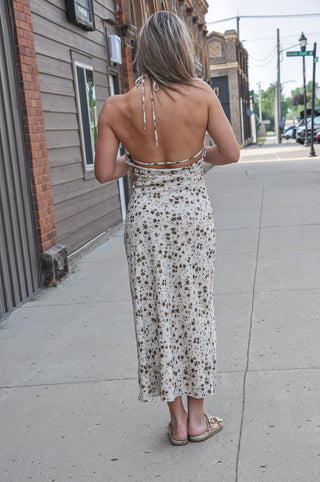 Halter Neck Cowl Back Bias Midi Dress