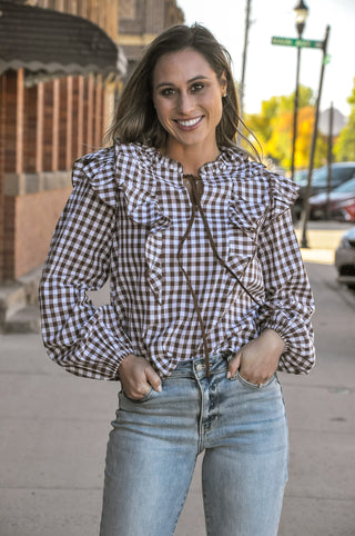Harvest Gingham Ruffle Collar Blouse
