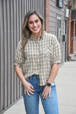 Harvest Lane Plaid Button Top