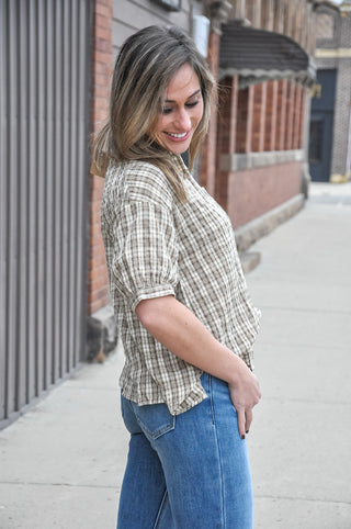 Harvest Lane Plaid Button Top
