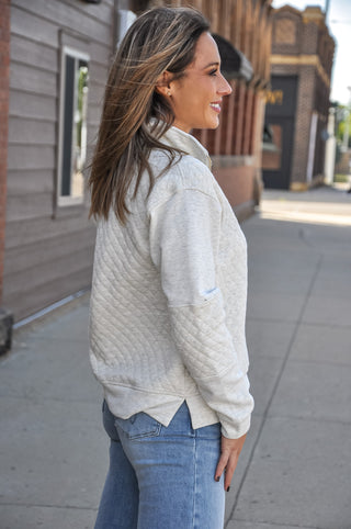 Heather Grey Quilted Terry Quarter-Zip Top