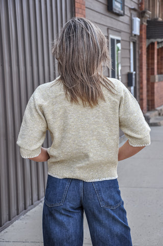 Heathered Contrast Trim SS Knit Sweater, view 8