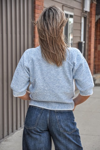 Heathered Contrast Trim SS Knit Sweater, view 7
