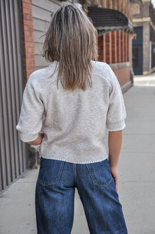 Heathered Contrast Trim SS Knit Sweater, view 9