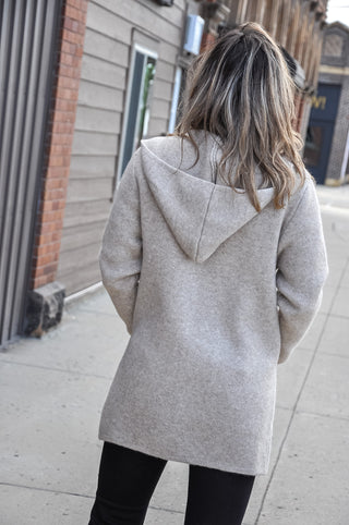 Heavy Knit Hooded Open Front Cardigan