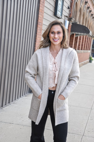 Heavy Knit Hooded Open Front Cardigan
