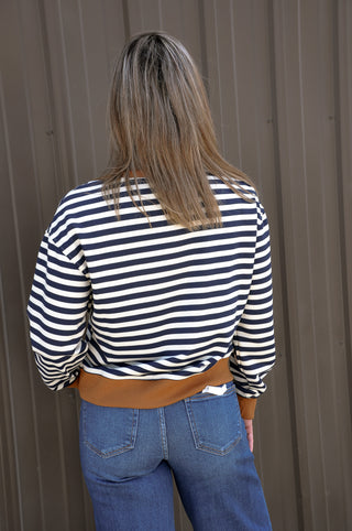 Henley Neck Contrast Detail Stripe Sweatshirt