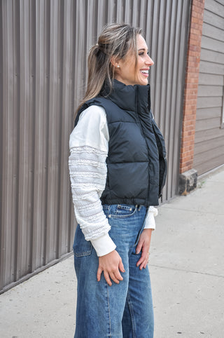 High Neck Cropped Puffer Vest, view 4