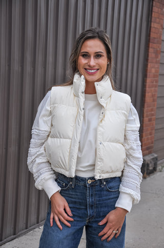 High Neck Cropped Puffer Vest, view 2