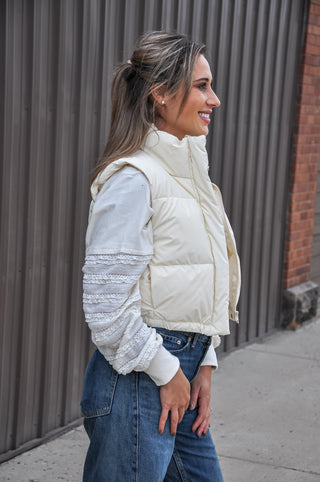 High Neck Cropped Puffer Vest, view 5