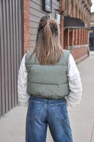High Neck Cropped Puffer Vest, view 9