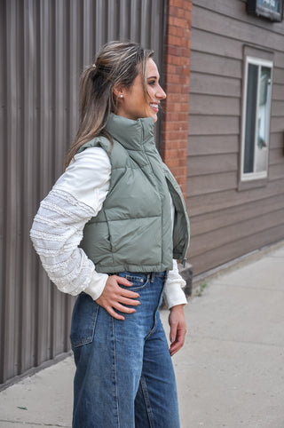 High Neck Cropped Puffer Vest, view 6