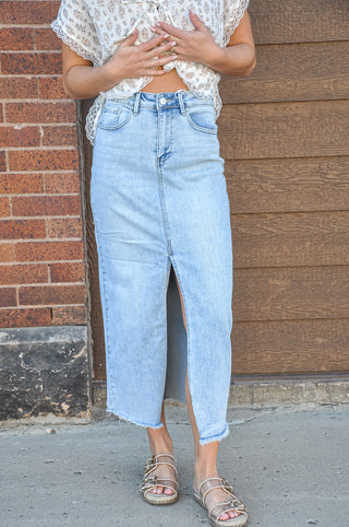 High Rise Long Denim Skirt