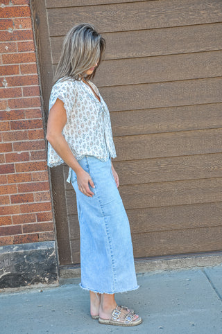 High Rise Long Denim Skirt