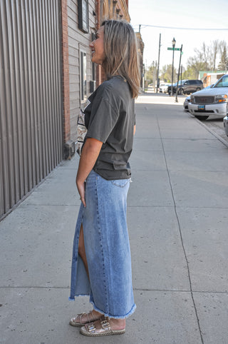 High Rise Long Denim Skirt