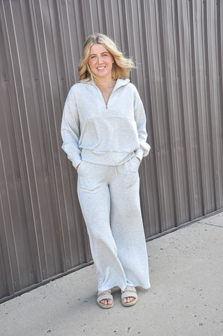 High Waist Drawstring Wide Leg Sweatpants and Sweatshirt Set