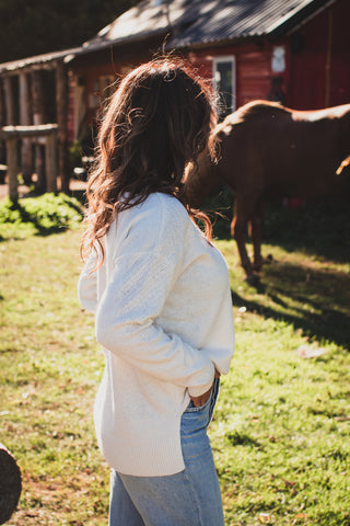 Yoke Detail Ivory Sweater