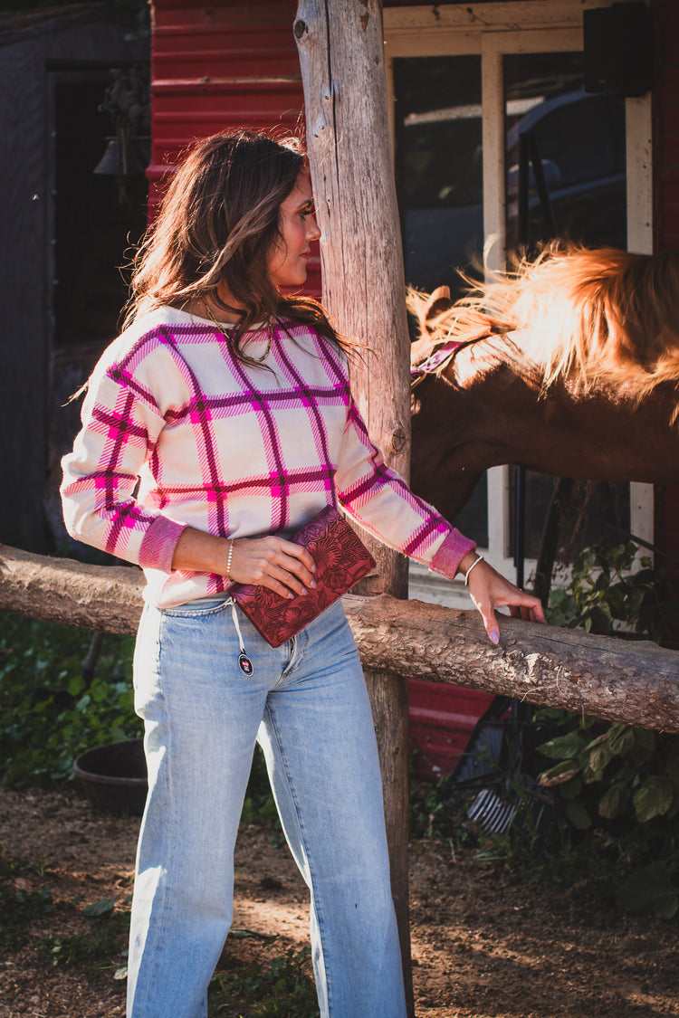 Pink Plaid Pullover Sweater