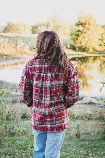 Red Contrast Fleece Plaid Jacket | JQ Clothing Co.