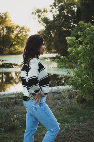 Oversized Henley Striped Sweater | JQ Clothing Co.