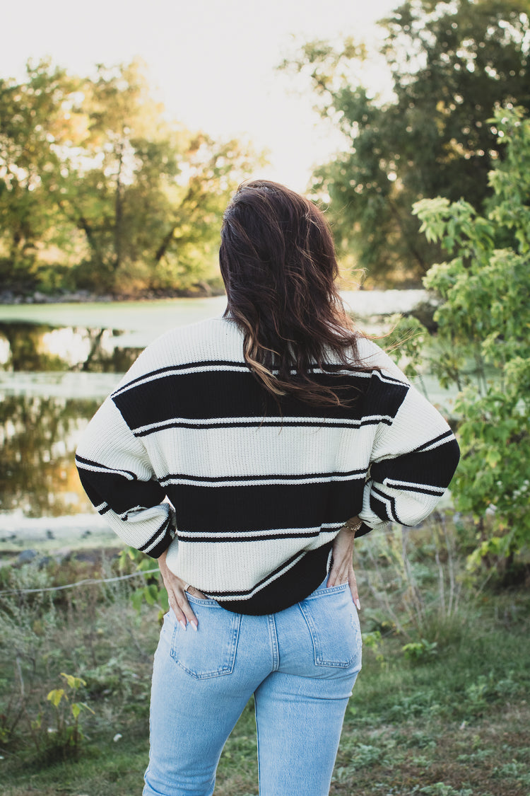 Oversized Henley Striped Sweater | JQ Clothing Co.
