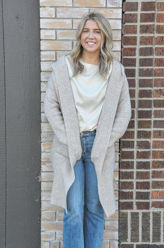 Hooded Brushed Knit Open Cardigan