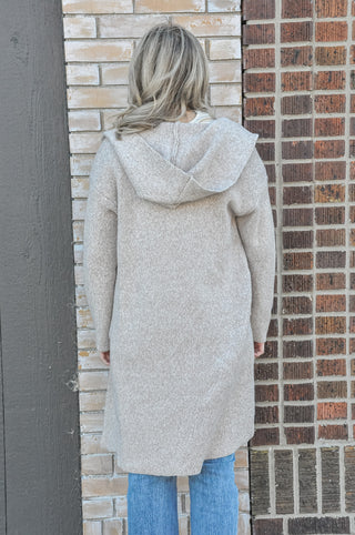 Hooded Brushed Knit Open Cardigan