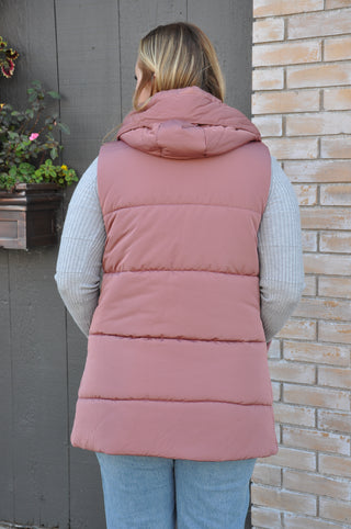 Hooded Solid Duster Puffer Vest