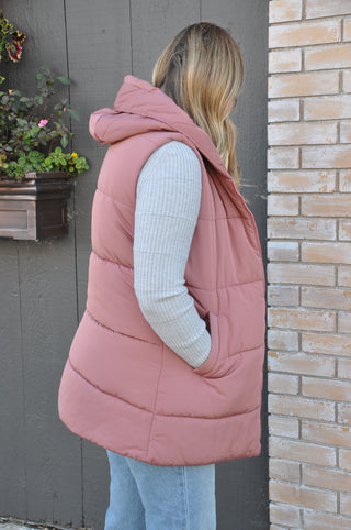 Hooded Solid Duster Puffer Vest