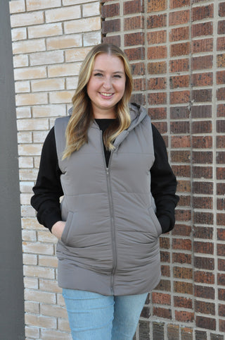 Hooded Solid Duster Puffer Vest