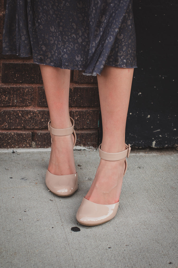 Kaili Patent Nude Ankle Strap Heel - JQ Clothing Co.