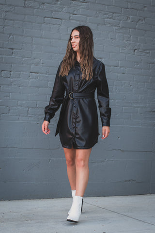 Leather Collared Dress