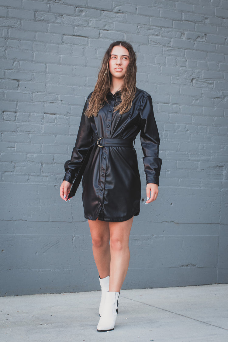 Leather Collared Dress