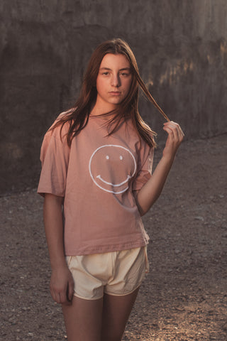 Smiley Stitched Cut Hem Tee - JQ Clothing Co.