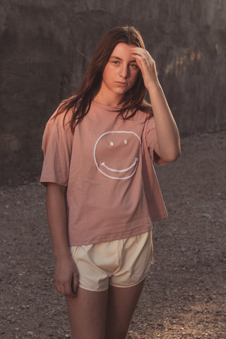 Smiley Stitched Cut Hem Tee