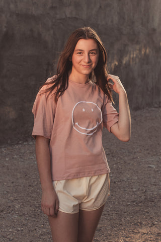 Smiley Stitched Cut Hem Tee